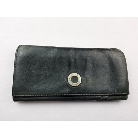 CELINE Paris Leather Accordion Full Size Long Wallet Green - Picture 1 of 13